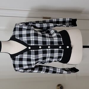 Bbaljunocho Cardigan Buffalo Checkered Black and White Button Front Sweater